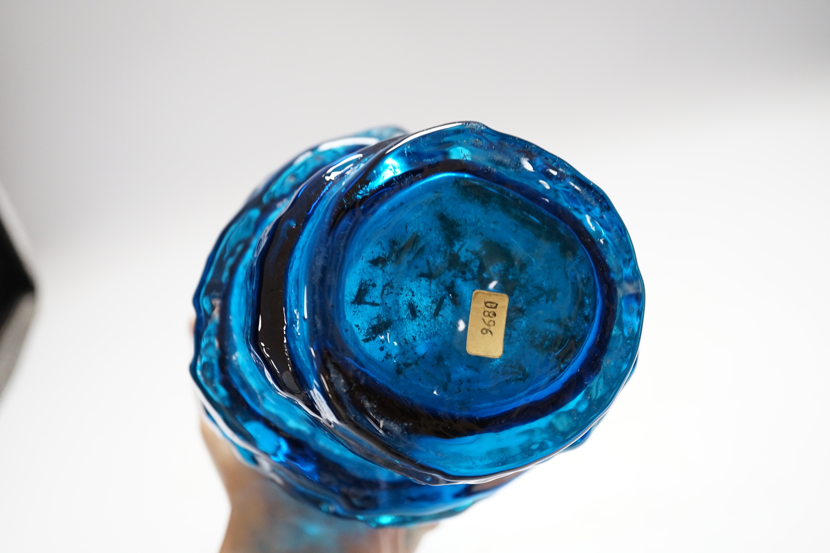 A Whitefriars ‘Hoop’ vase in kingfisher blue, 27cm high
